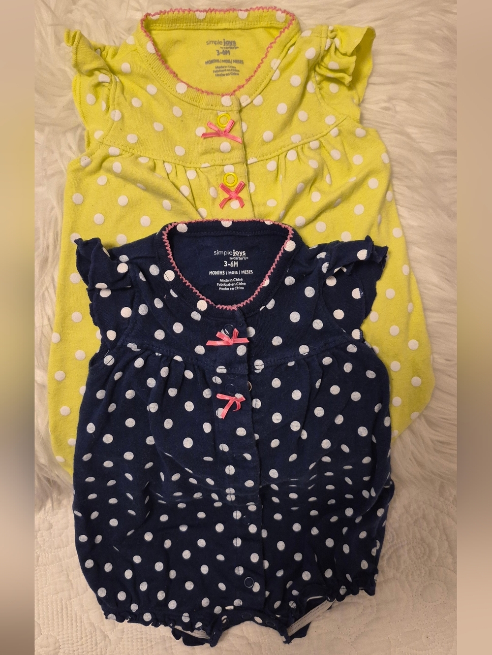 Simple Joys Polka Dot Romper Duo - Navy & Lime